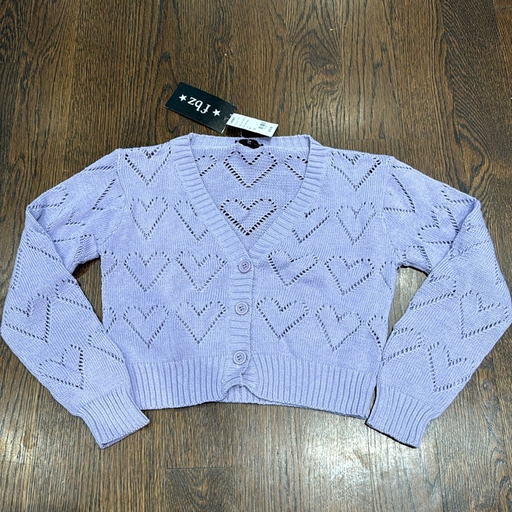 NWT Girls Fbz Heart Pointelle Cardigan - Size XL
